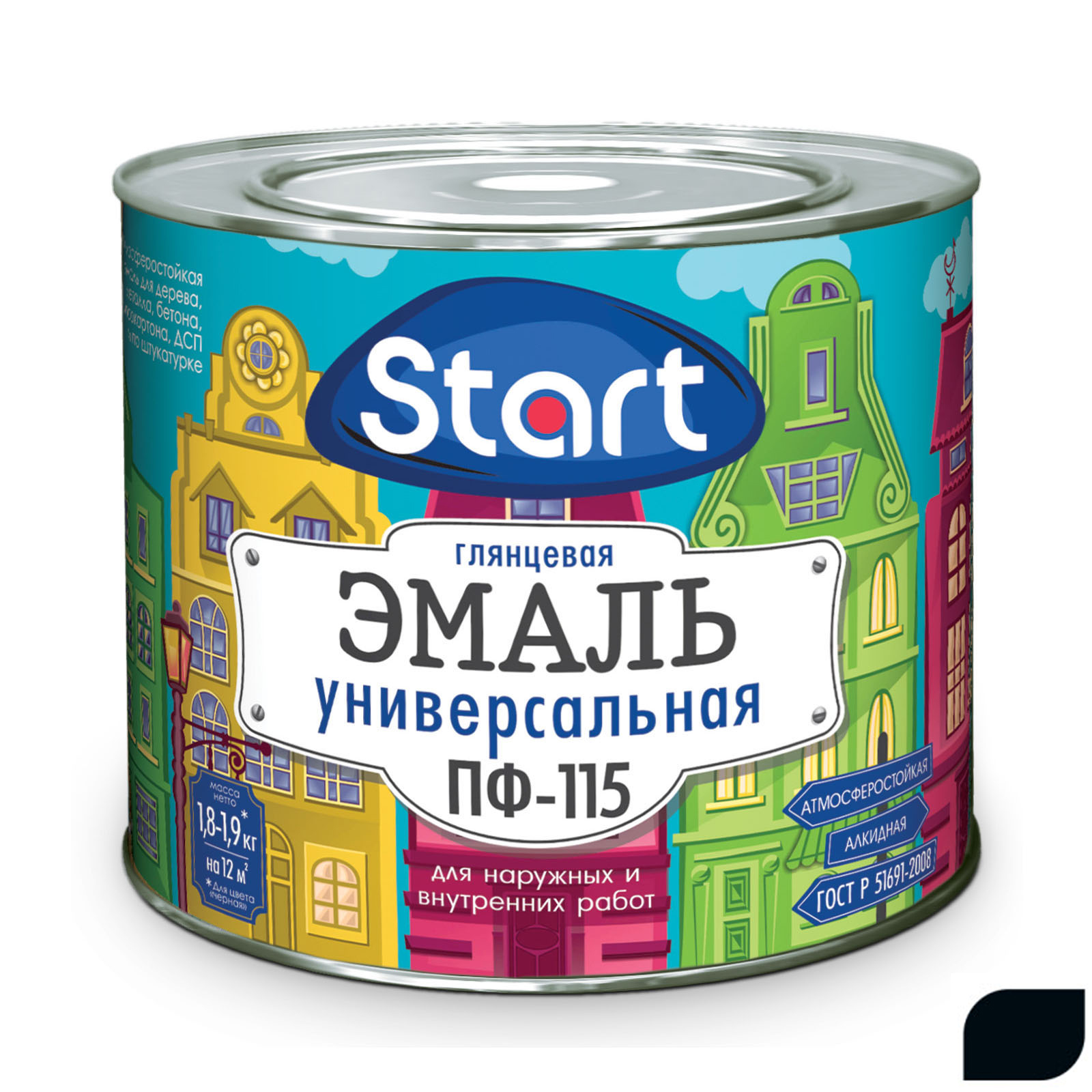 Эмаль ПФ-115 черный  "Старт" (0,8кг) (14) Сайвер   