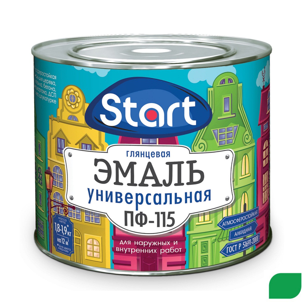 Эмаль ПФ-115 ярко-зеленый  "Старт" (0,8кг)(14)Сайвер    